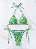 Luna Floral Triangle Cup Lace-Up Bikini