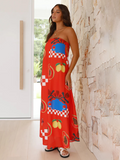 Women's printed tube top long skirt sexy fashion holiday dress