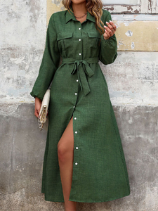 Luna Lapel Green Dress