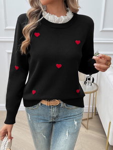 Luna Women's Embroidered Love Heart Long Sleeve Sweater