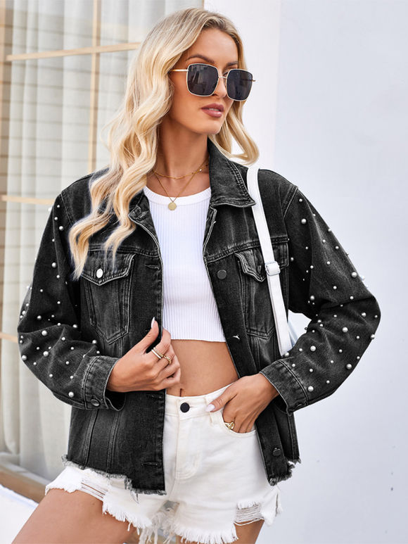 Luna Faux Pearl Denim Jacket