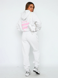 Luna White Fox Long Sleeve Hooded Sweatshirt Two Piece Set