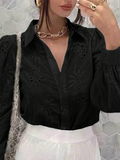 Luna Single Breasted Solid Colour Embroidered Long Sleeve Shirt