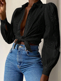 Luna Single Breasted Solid Colour Embroidered Long Sleeve Shirt