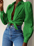 Luna Single Breasted Solid Colour Embroidered Long Sleeve Shirt