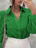 Luna Single Breasted Solid Colour Embroidered Long Sleeve Shirt