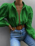 Luna Single Breasted Solid Colour Embroidered Long Sleeve Shirt