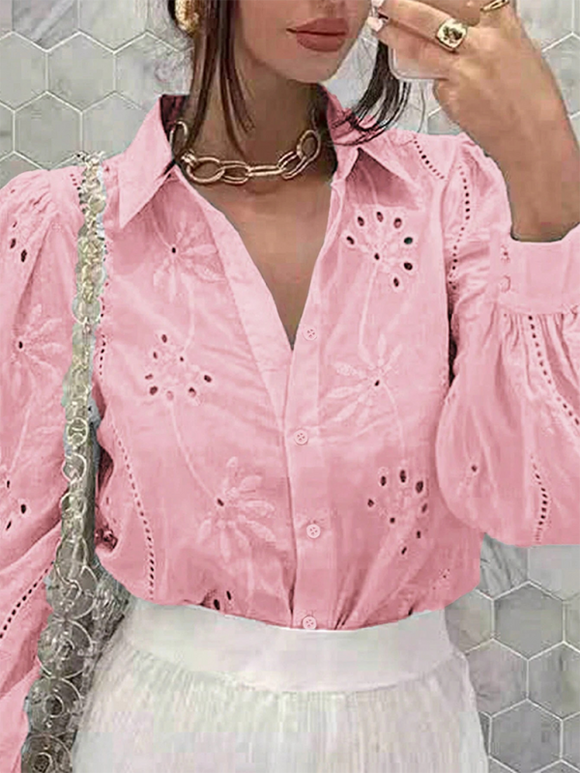 Luna Single Breasted Solid Colour Embroidered Long Sleeve Shirt