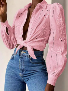 Luna Single Breasted Solid Colour Embroidered Long Sleeve Shirt