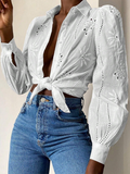 Luna Single Breasted Solid Colour Embroidered Long Sleeve Shirt