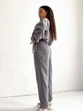 Fashion casual loose zipper stand collar sweatshirt two-piece suit