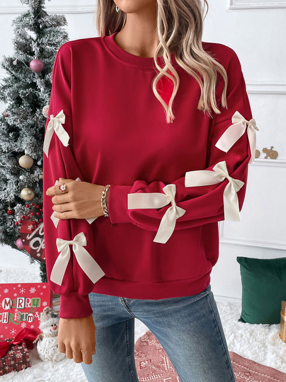 Luna Round Neck Bow Red Sweater