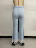 Casual and elegant with belt high waist lace solid color flared pants