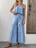 Suspender top wide-leg trousers solid color suit two-piece set