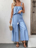 Suspender top wide-leg trousers solid color suit two-piece set