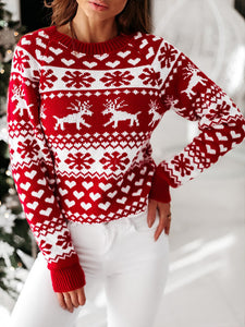 Luns Women's Christmas Elk Long Sleeve Knit Sweater