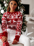 Luns Women's Christmas Elk Long Sleeve Knit Sweater