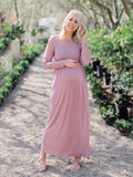 New European and American fashion solid color maternity lace hollow long sleeve dress long dress