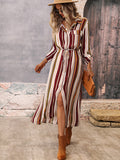 Luna Lapel Striped Maxi Dress