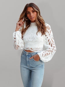 Luna White Hollow Lace Blouse