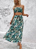 Luna Tropical Blue Maxi Skirt Top Set