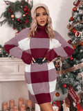 Luna Turtleneck Plaid Contrast Sweater Dress