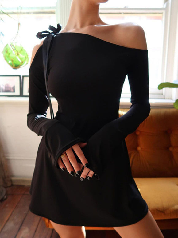 Luna Lace Slanted Shoulder Long Sleeve Mini Dress